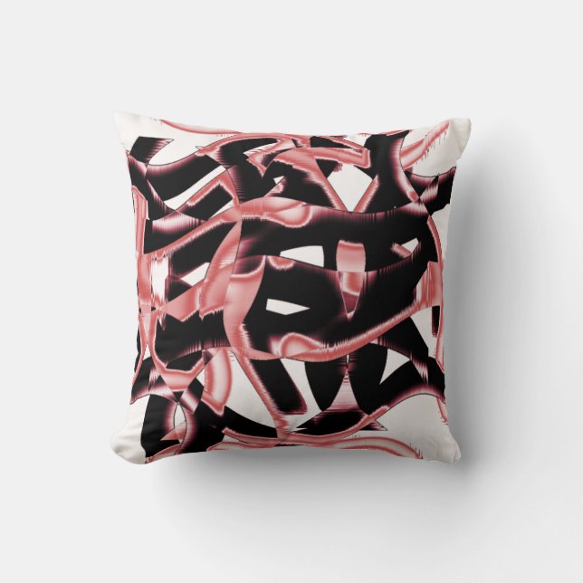 Coussin Gravures ou ruban noir et saumon détruit sur blanc (Recto)