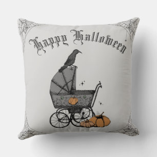 Coussin Gray and Black Gothic Happy Halloween