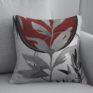 Coussin Gray & Bourgogne Artistique Abstraite aquarelle fe