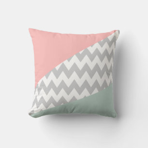 Coussin Gray Chevron - menthe et corail