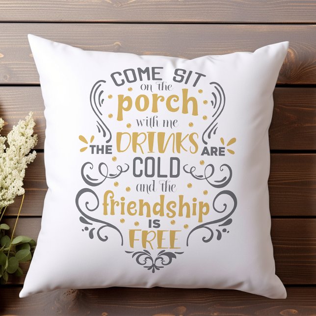 Coussin Gray Jaune Venez Asseyez-vous sur le Porch Floral  (Créateur téléchargé)