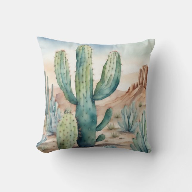 Coussin Great Basin Beauté Aquarelle Cactus Décor (Recto)