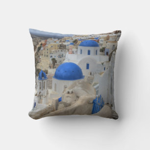 Coussin Grèce, Santorin. Tour Bell et dômes bleus