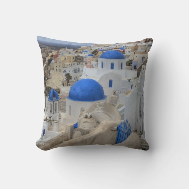Coussin Grèce, Santorin. Tour Bell et dômes bleus (Recto)