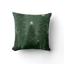Green Christmas Trees Gold Stars