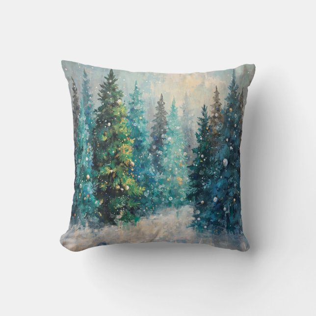 Coussin Green Christmas Trees Winter Forest (Recto)