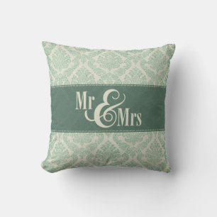 Coussin Green Damask "Mr & Mrs" coussin, personnalisée