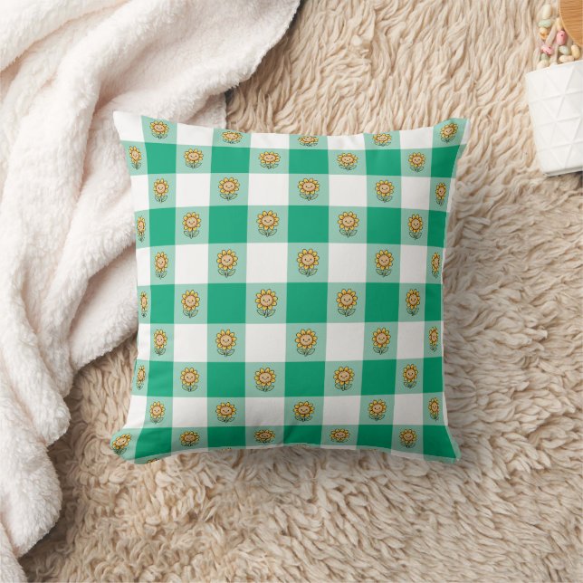 Coussin Green Gingham and Yellow Sunflowers (Couverture)