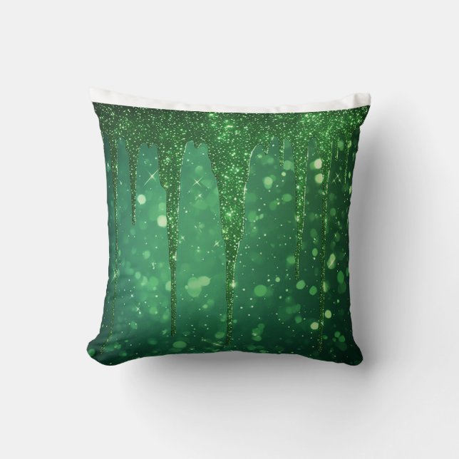 Coussin Green Glitter Drip Background With Sparkling Bokeh (Recto)