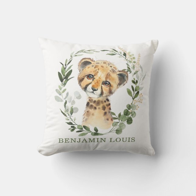 Coussin Green Gold Safari Cheetah Baby Boy Nursery (Recto)