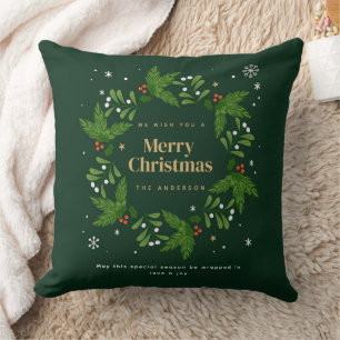 Coussin Green Leave Snowflake Joyeux Noël