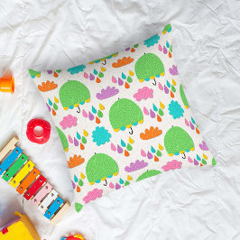 Coussin Green Umbrellas with Clouds and Raindrops