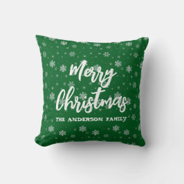 Coussin Green White Snowflakes Joli Retro Famille Noël