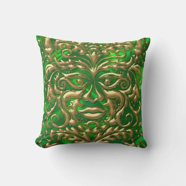 Coussin GreenMan en or liquide damask vert satin imprimé (Recto)