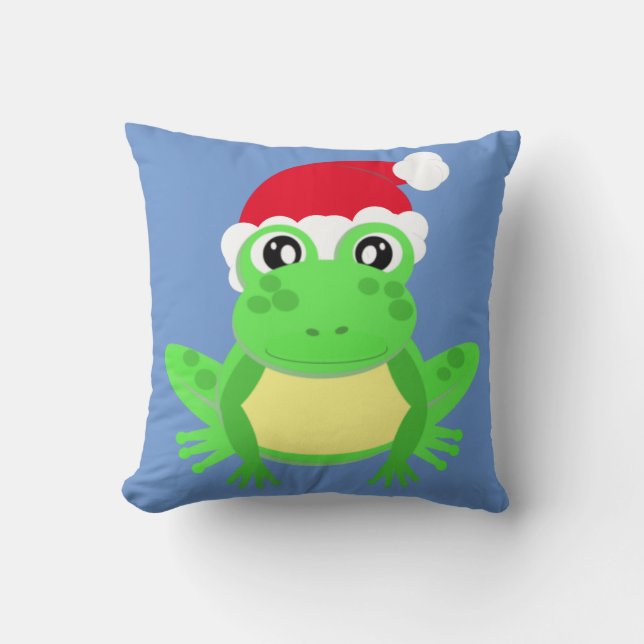 Coussin Grenouille de Noël Santa Hat Novelty Funny Blue (Recto)