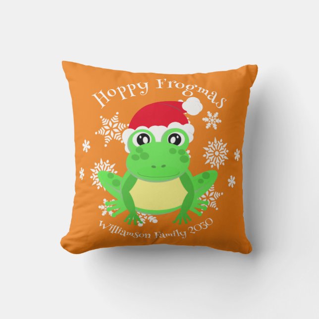 Coussin Grenouille de Noël Santa Hat Novelty Orange (Recto)