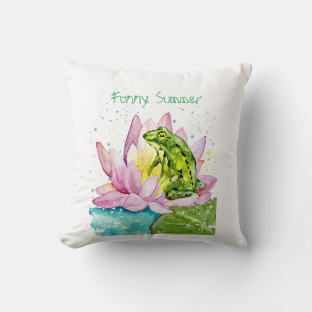 Coussin Grenouille drôle sur un lotus (Recto)