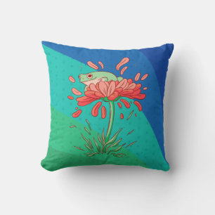 Coussin Grenouille mignonne avec pétales de fleurs