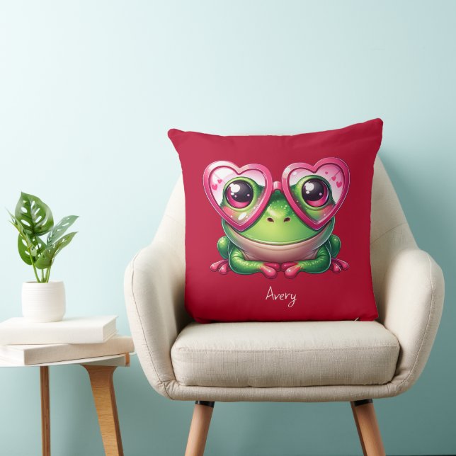 Coussin Grenouille mignonne portant des lunettes cardiaque (Chaise)