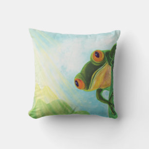Coussin Grenouille verte attrapant les rayons du soleil