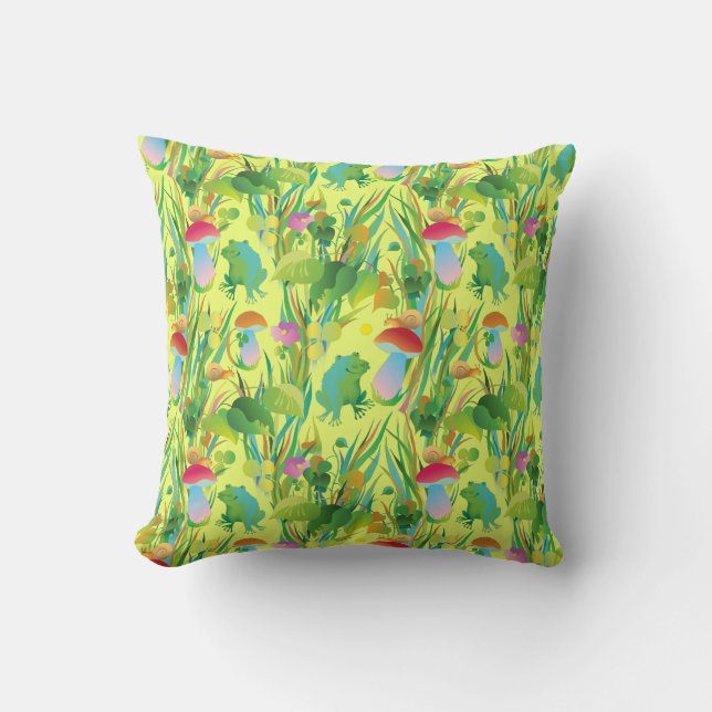 Coussin Grenouilles dans l'herbe à feu b/g (Recto)