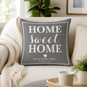 Coussin Grey Custom Nom de famille Accueil Sweet Home