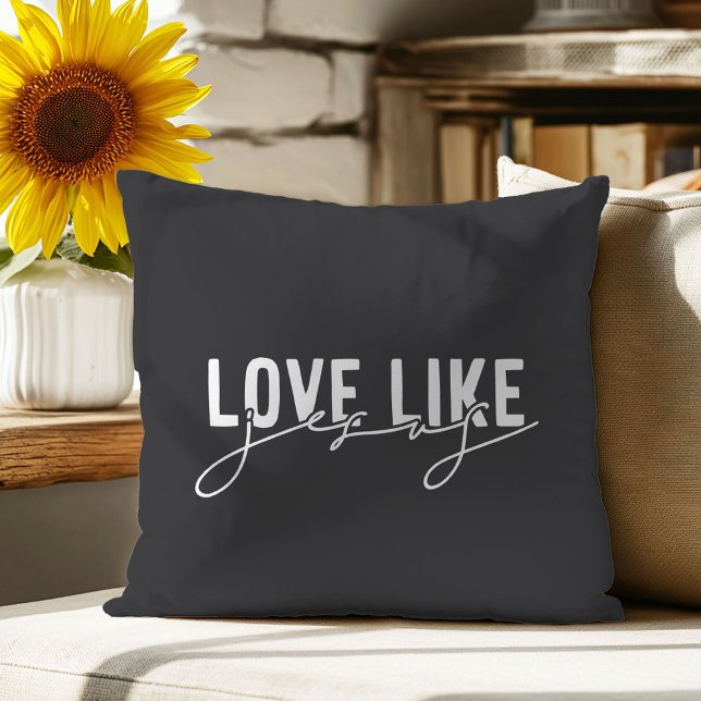 Coussin Grey Love comme Jésus Christian Throw Pillow (Créateur téléchargé)