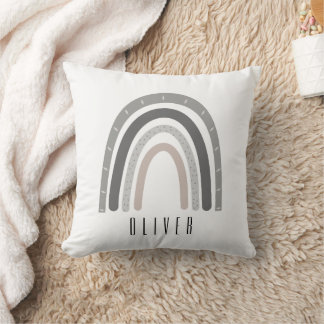 Coussin Grey/Neutral Boho Rainbow Monogram Pillow 