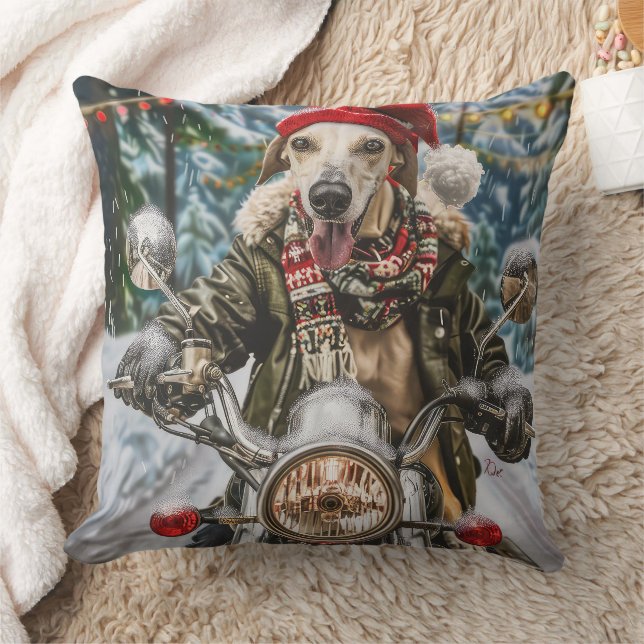 Coussin Greyhound Chien équitation Moto Noël (Couverture)