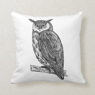 Coussin Griffonnage animal de hibou de totem sauvage