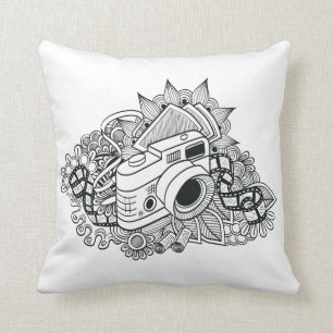 Coussin Griffonnage d'appareil-photo de hippie