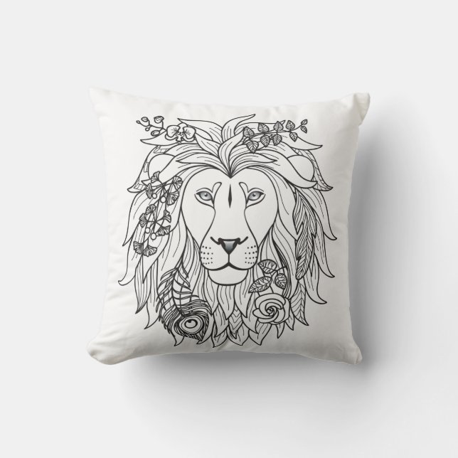 Coussin Griffonnage de lion et de fleurs (Recto)