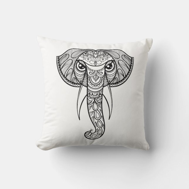 Coussin Griffonnage de tête d'éléphant (Recto)