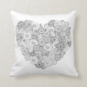Coussin Griffonnage floral de coeur