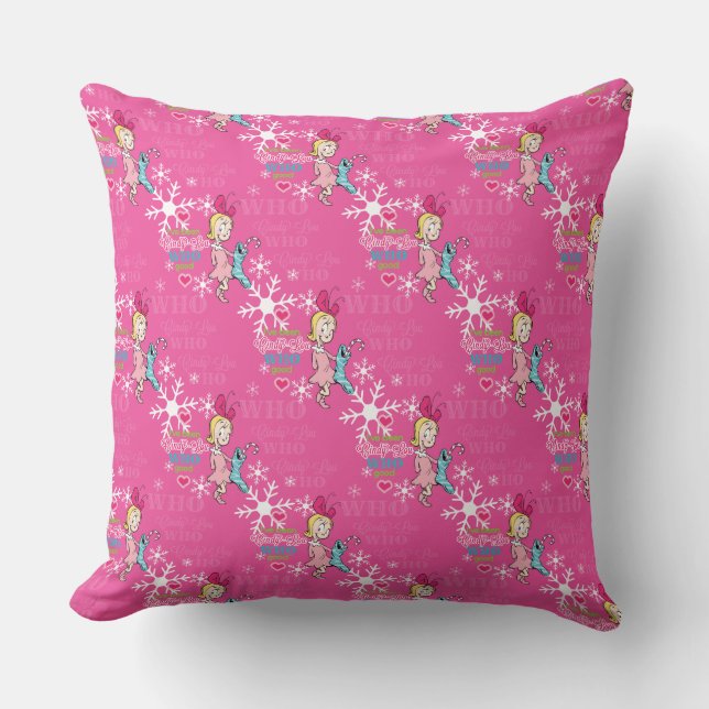Coussin Grille | Cindy-Lou Who Pink Motif de vacances (Recto)
