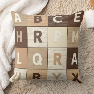 Coussin Grille de lettres en bois