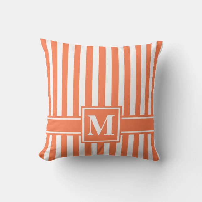 Coussin Grille moderne corail avec Monogramme (Recto)