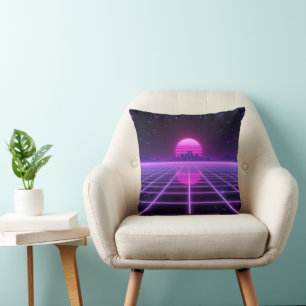 Coussin Grille Néon Rétro 80s Synthwave