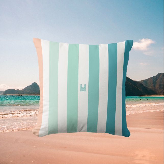 Coussin Grille Ombre Sea Shore & Monogramme personnalisé (Créateur téléchargé)