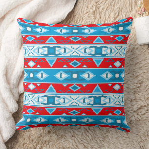 Coussin Grilles et formes géométriques du bleu rouge blanc