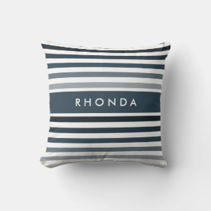 Coussin Grilles larges contemporaines avec nom en Acier bl