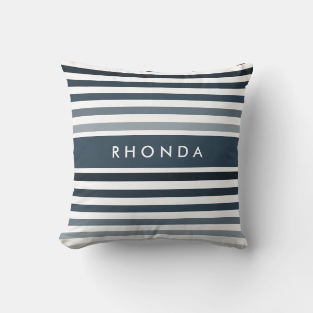Coussin Grilles larges contemporaines avec nom en Acier bl (Recto)