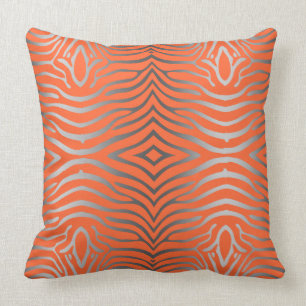 Coussin Gris Argent Et Zèbre Orange