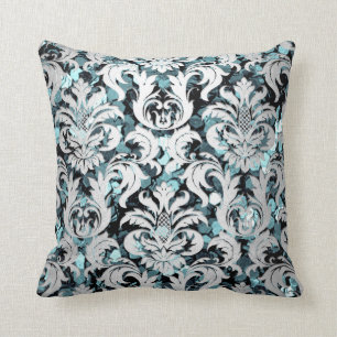 Coussin Gris argenté aquatique turquoise GSequin de