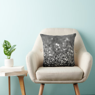 Coussin Gris argenté paillettes Bokeh Glam 1