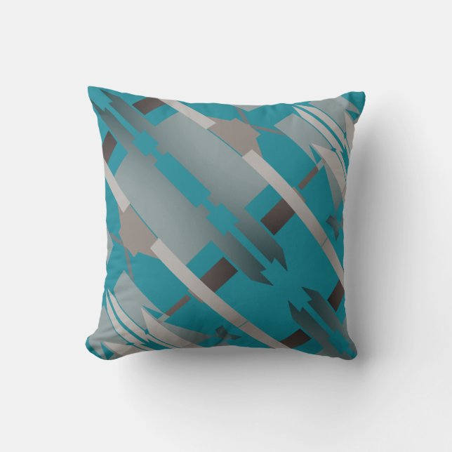 Coussin Gris Beige Turquoise Sud-Ouest Look Slanted Mosaïq (Recto)