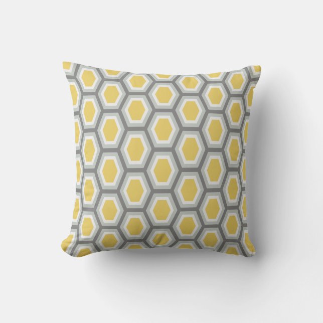 Coussin Gris blanc de jaune de motif d'hexagone de tortue (Recto)