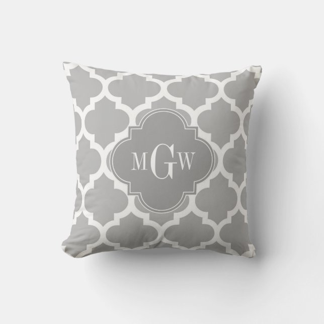 Coussin Gris Blanc Marocain #5 Gris 3 Initial Monogramme (Recto)