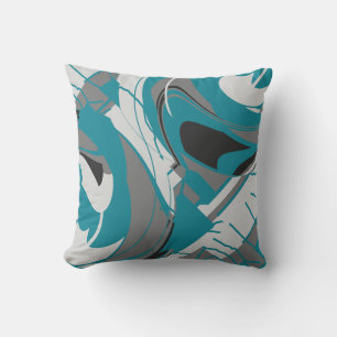 Coussin Gris Blanc Noir Turquoise Bleu Flore Abstrait
