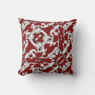 Coussin Gris Blanc sur Motif Diagonal Orné Rouge Foncé